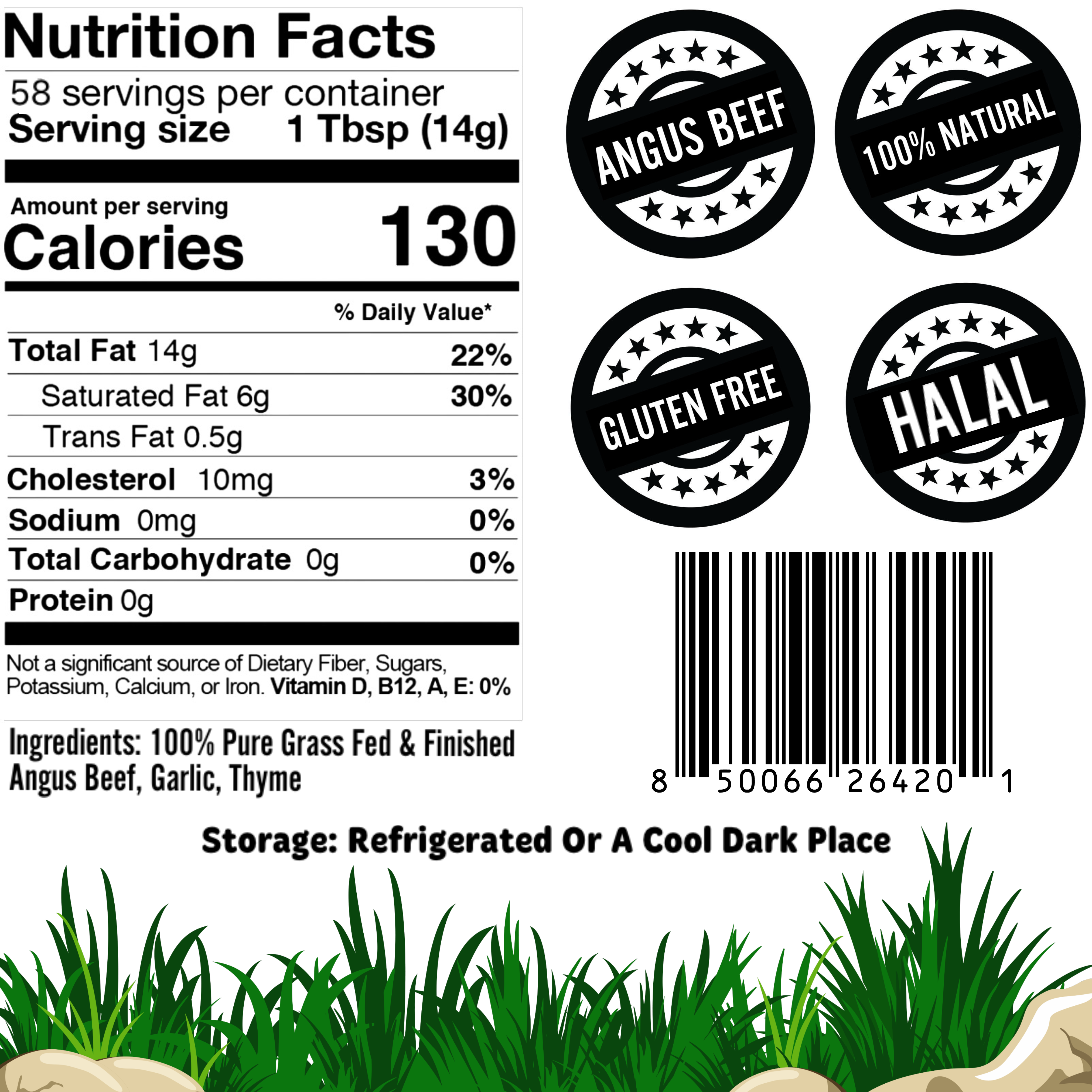 LuvTallow Garlic & Thyme 100% SUET Grass-Fed Cooking Tallow 64oz
