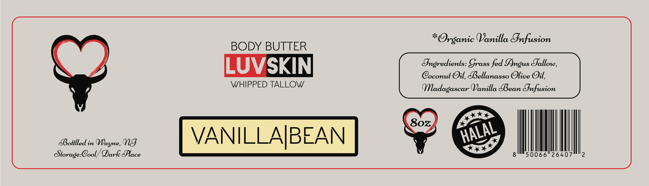 LuvSkin Vanilla Bean Whipped Tallow Cream Grass Fed 8oz