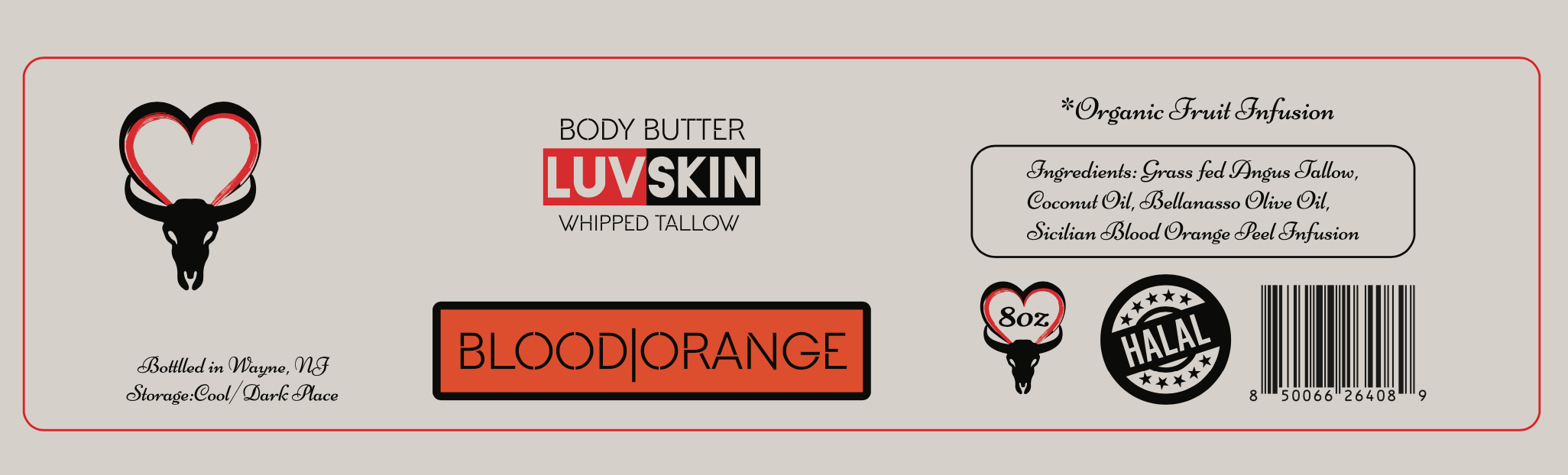 LuvSkin Blood Orange Whipped Tallow Cream Grass Fed 8oz